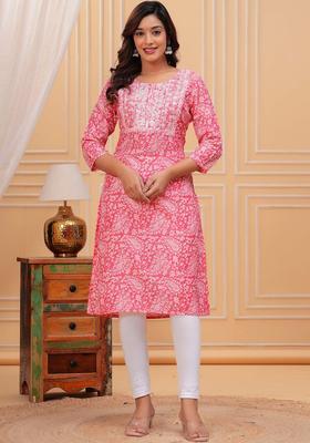 Pink Printed Cotton Kurta Set