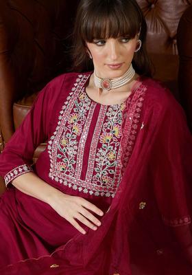 Pink Yoke Design Silk Blend Kurta Set