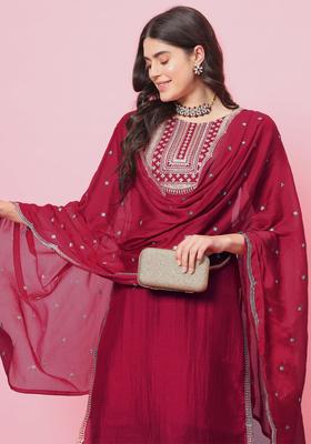 Pink Yoke Design Silk Blend Kurta Set