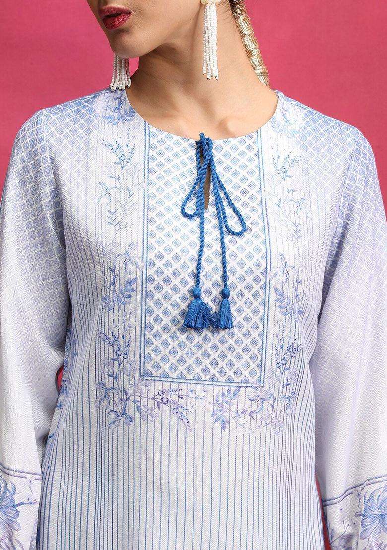 Blue Printed Polyester Kurta Set - Indya