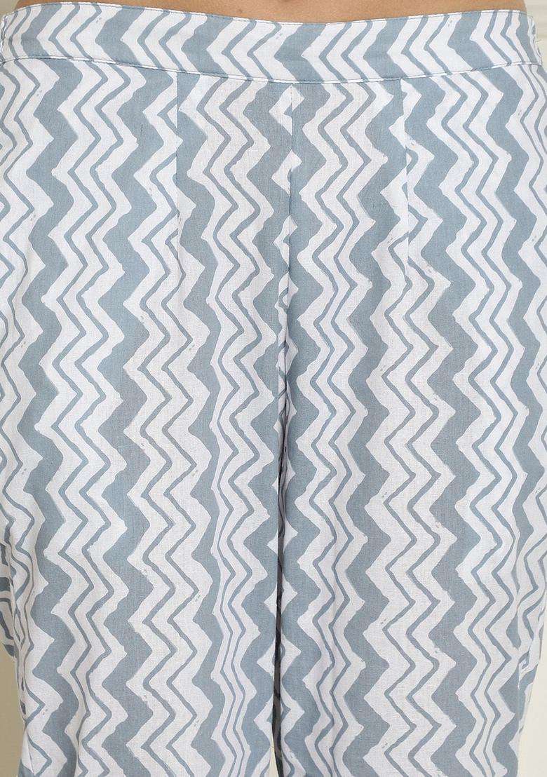 Grey Printed Cotton Kurta Set - Indya