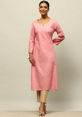Pink Woven Design Viscose Kurta Set