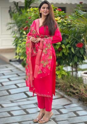 Pink Solid Silk Kurta Set