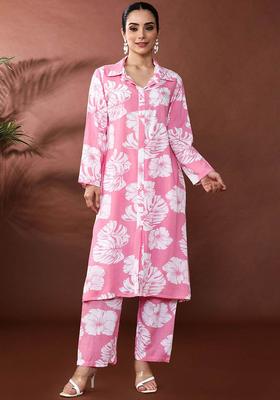 Pink Printed Viscose Kurta Set