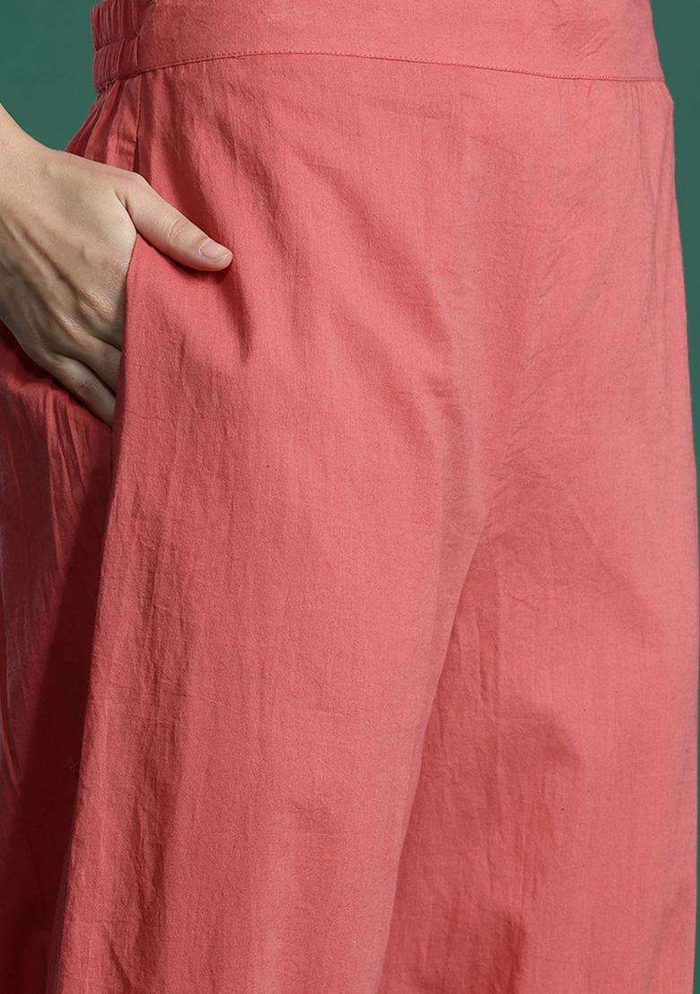 Coral Embroidered Silk Blend Kurta Set - Indya