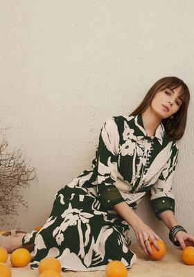 Green Printed Viscose Kurta Set