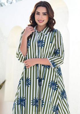 Navy Blue Printed Cotton Kurta Set