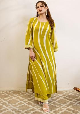 Lime Green Printed Viscose Kurta Set