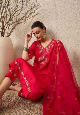 Pink Yoke Design Viscose Kurta Set