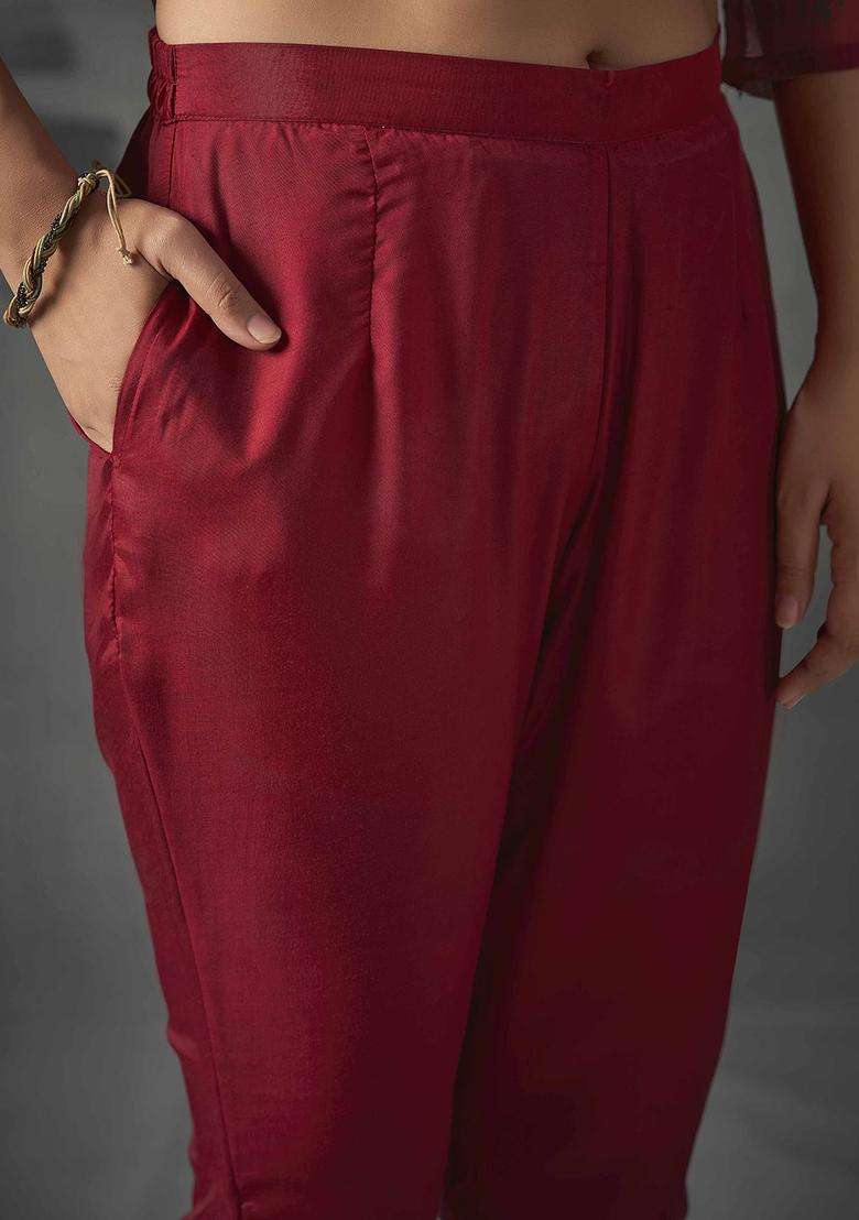 Red Printed Organza Kurta Set - Indya