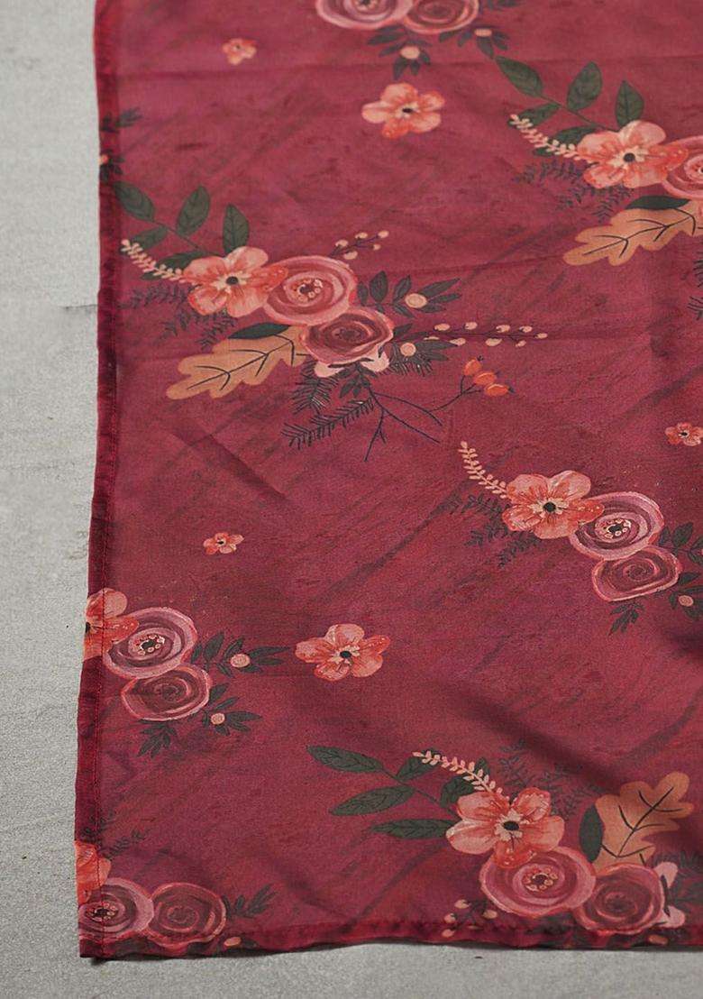 Red Printed Organza Kurta Set - Indya