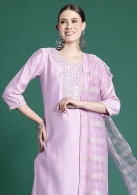 Lavender Yoke Design Liva Kurta Set
