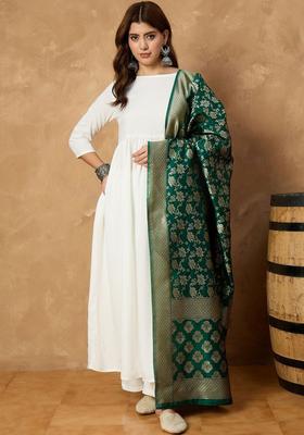White Solid Viscose Anarkali Set