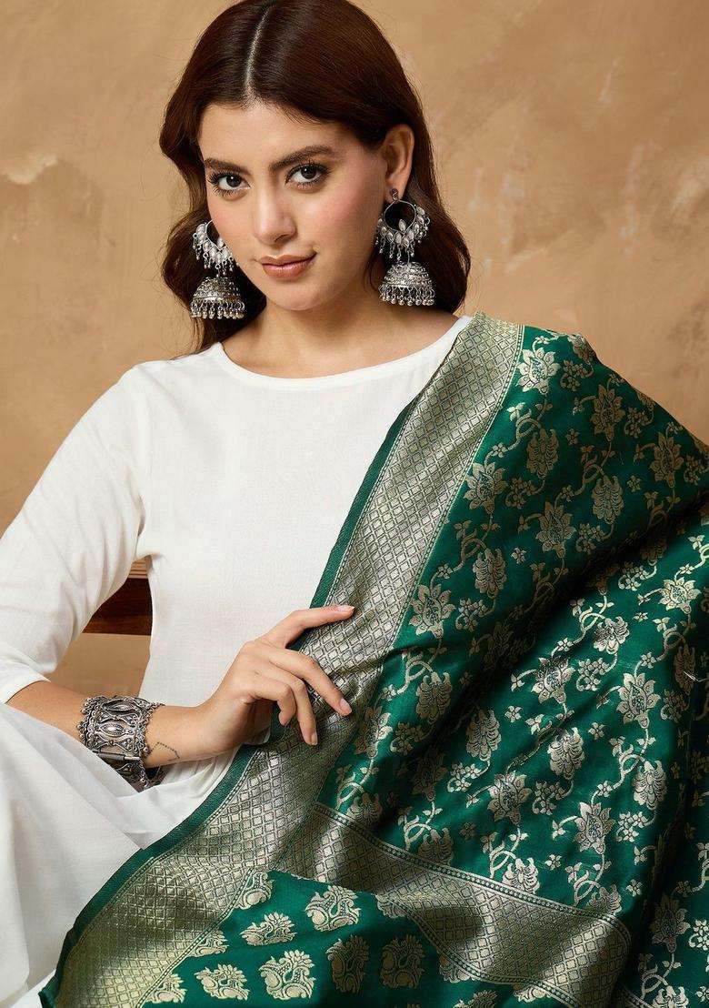White Solid Viscose Anarkali Set - Indya