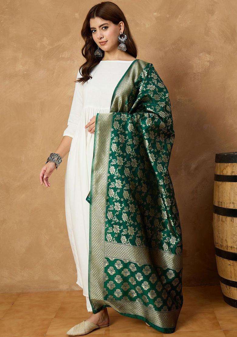 White Solid Viscose Anarkali Set - Indya