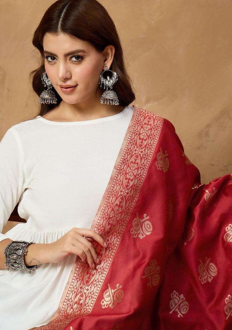 White Solid Viscose Anarkali Set - Indya