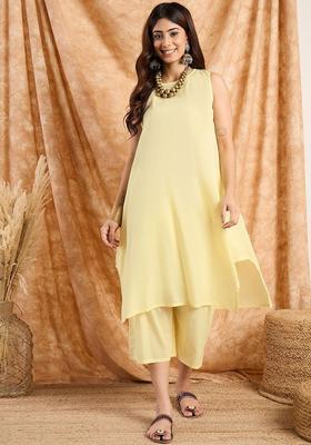 Yellow Solid Cotton Kurta Set