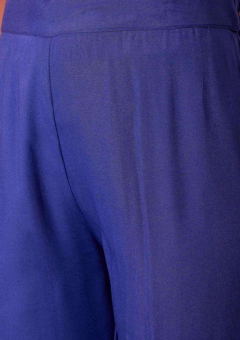 Blue Solid Viscose Anarkali Set - Indya