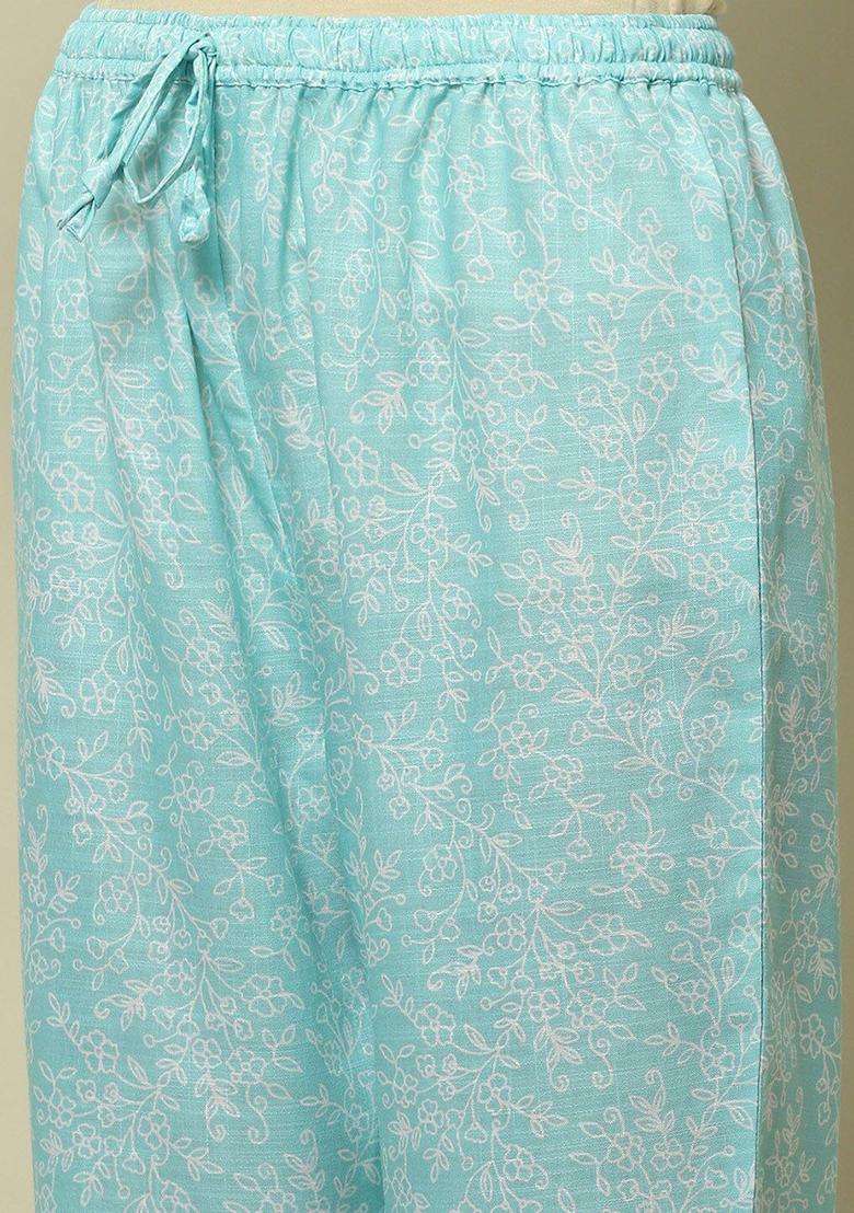 Blue Printed Polyester Kurta Set - Indya