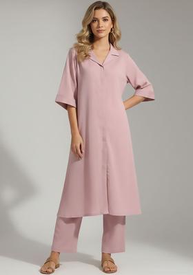 Pink Solid Silk Kurta Set