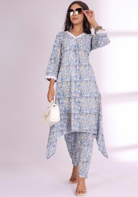 Grey Printed Cotton Kurta Set