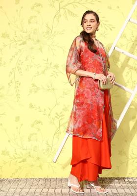 Orange Solid Viscose Kurta Set