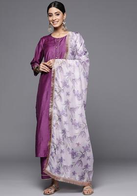 Purple Yoke Design Silk Blend Kurta Set