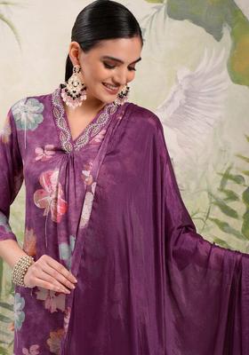 Burgundy Printed Viscose Kurta Set