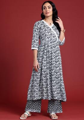 White Printed Viscose Kurta Set
