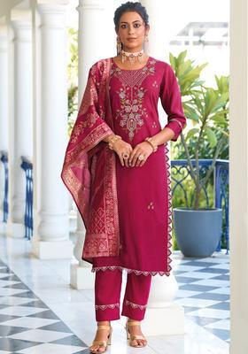 Pink Embroidered Silk Kurta Set