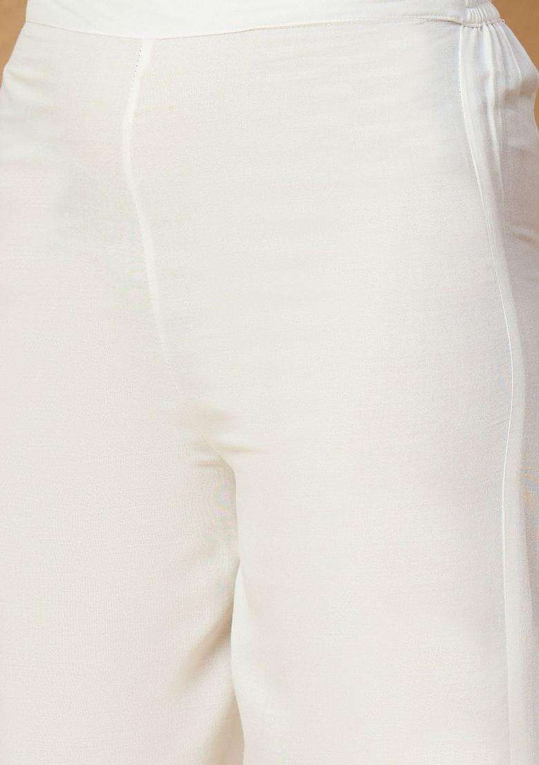 White Solid Viscose Kurta Set - Indya