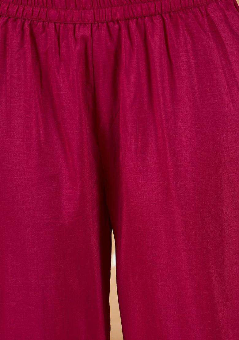 Maroon Printed Silk Blend Kurta Set - Indya