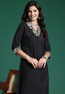 Black Yoke Design Cotton Kurta Set