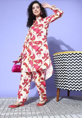 Cream Printed Cotton Kurta Set
