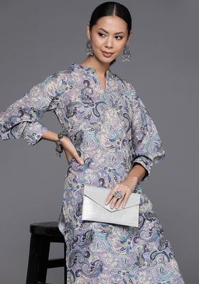 Lavender Printed Cotton Kurta Set