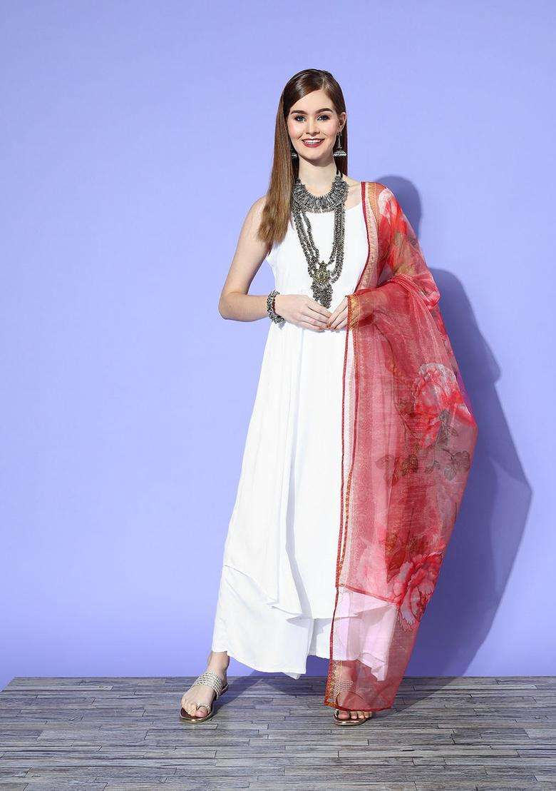 White Solid Viscose Kurta Set - Indya