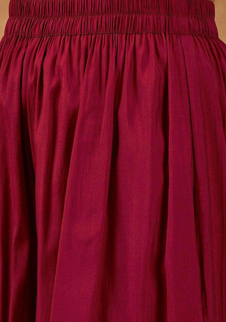Maroon Solid Silk Blend Kurta Set - Indya