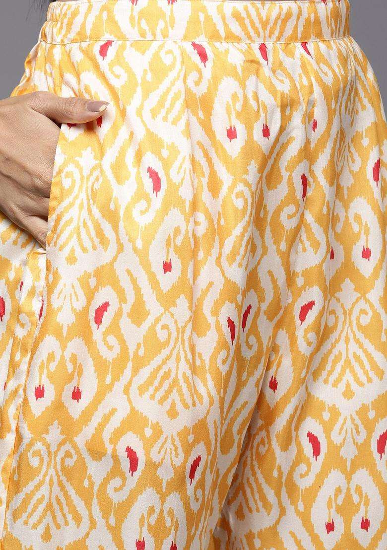 Yellow Printed Polyester Kurta Set - Indya