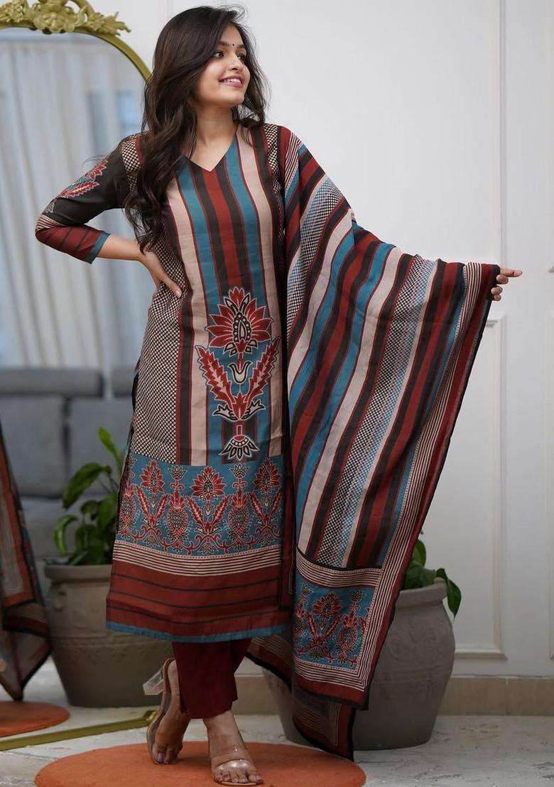 Multicolor Printed Viscose Kurta Set - Indya