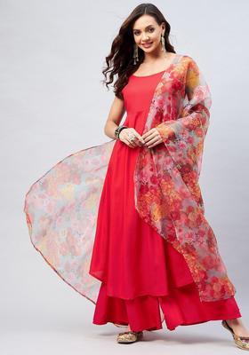 Red Solid Viscose Anarkali Set