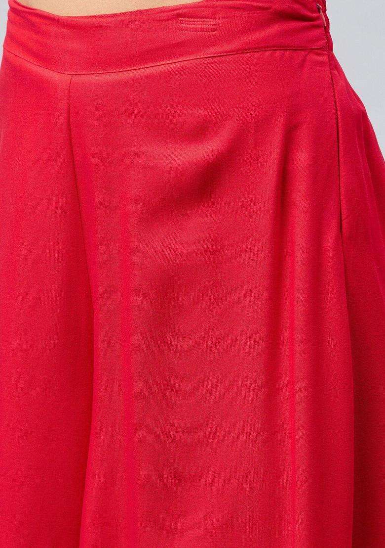 Red Solid Viscose Anarkali Set - Indya
