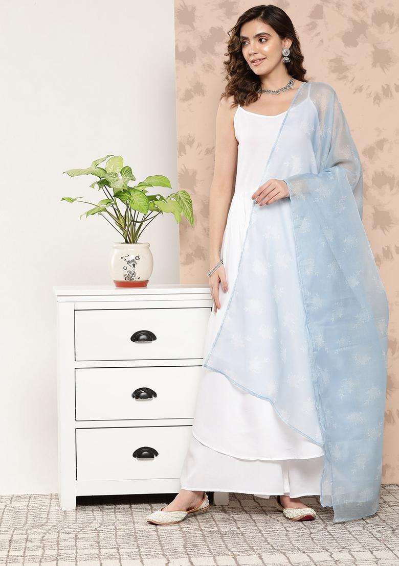 White Solid Viscose Kurta Set - Indya