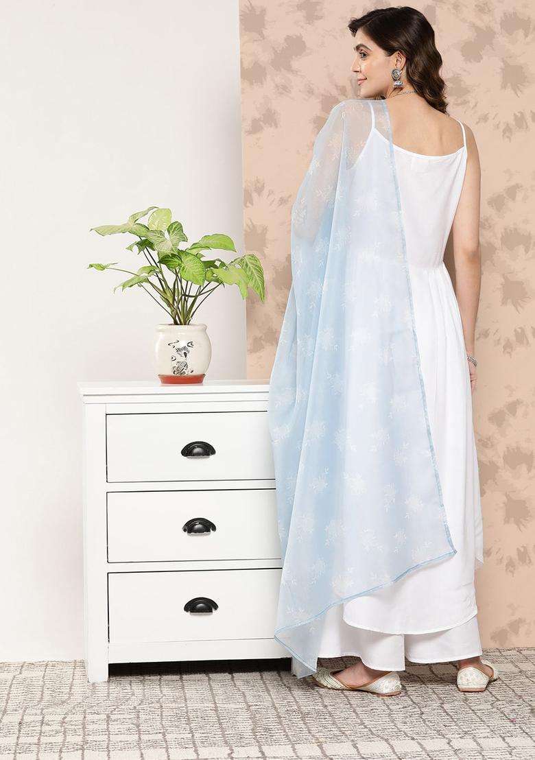 White Solid Viscose Kurta Set - Indya