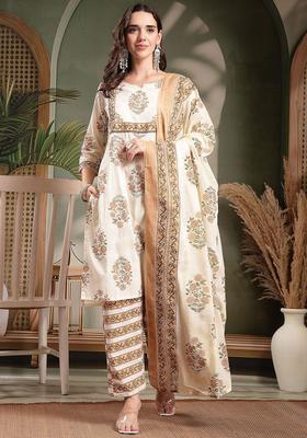 Brown Printed Cotton Kurta Set