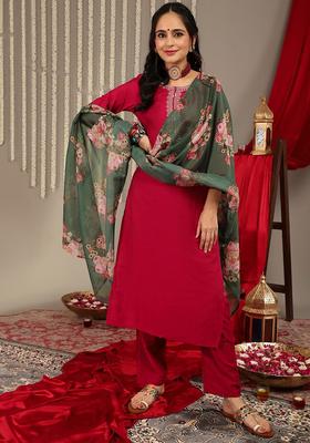 Magenta Solid Silk Blend Kurta Set