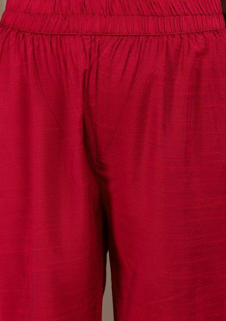 Magenta Solid Silk Blend Kurta Set - Indya