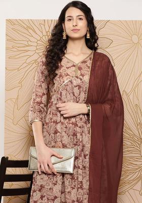 Rust Printed Cotton Kurta Set