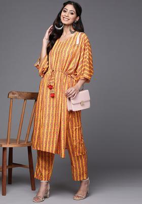 Mustard Printed Cotton Kurta Set
