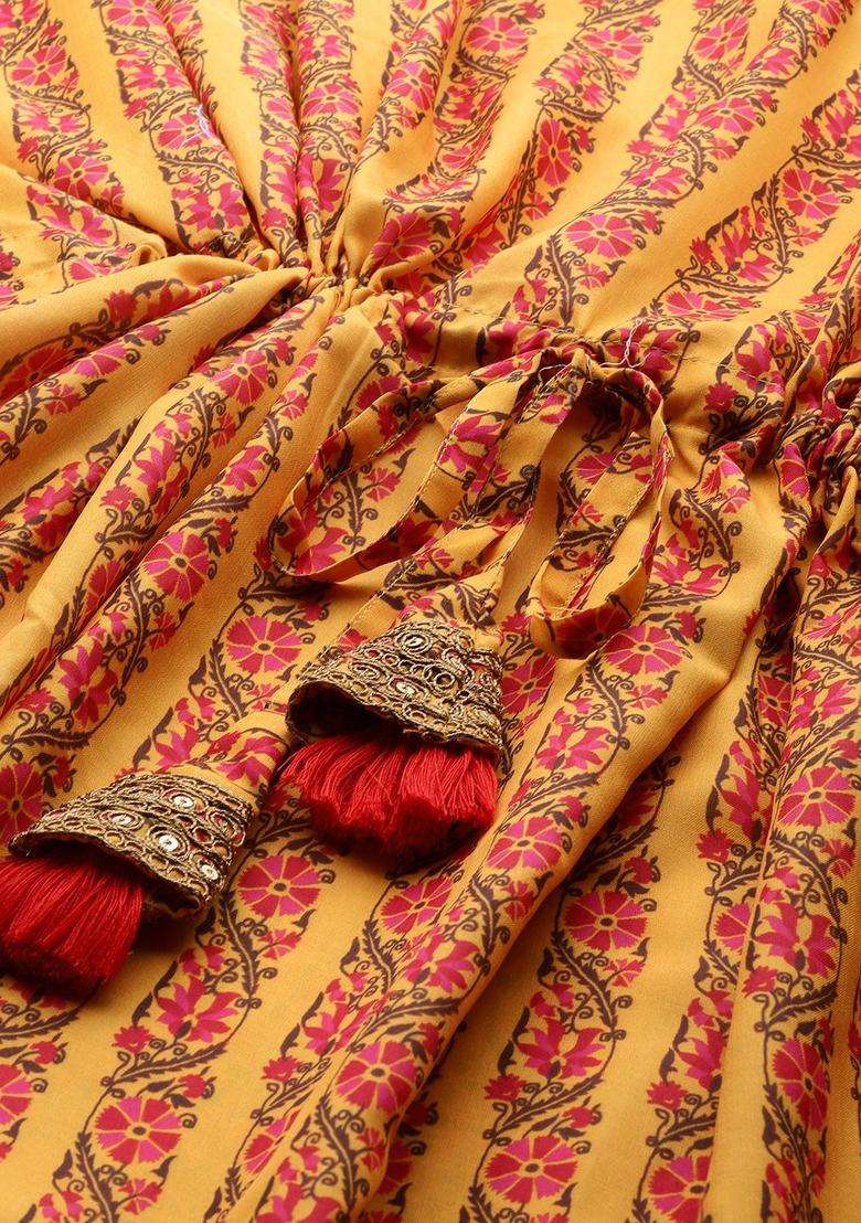 Mustard Printed Cotton Kurta Set - Indya
