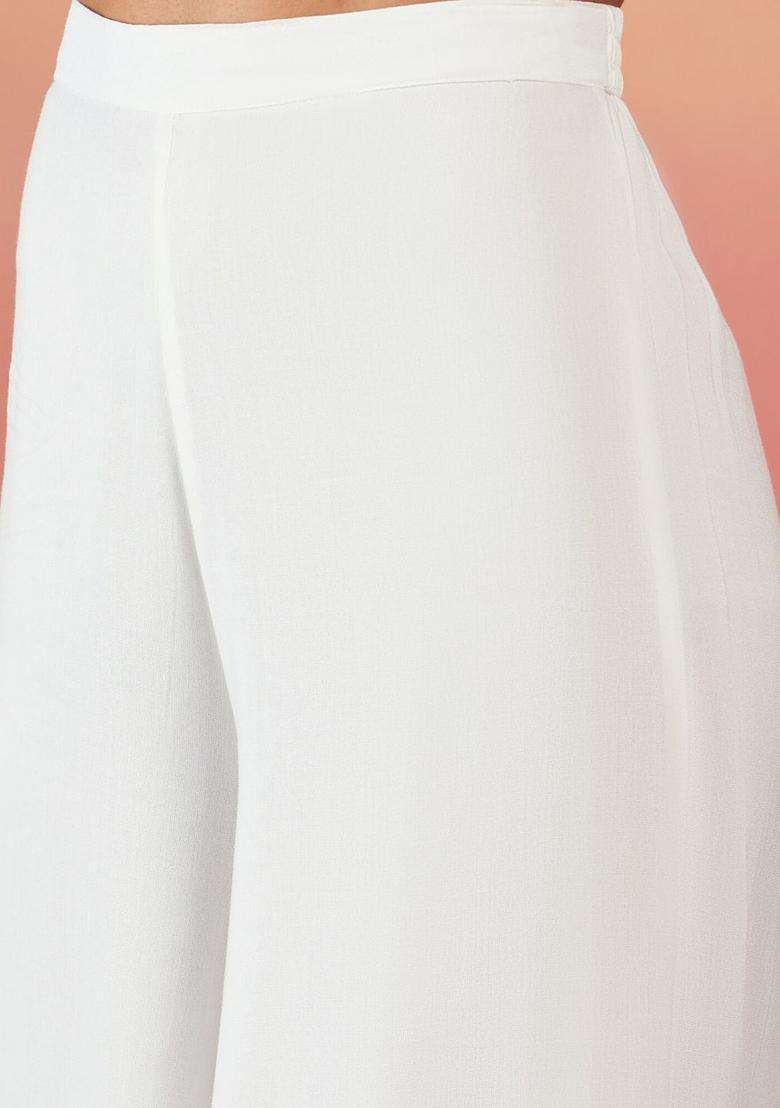 White Solid Viscose Kurta Set - Indya